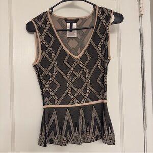 BCBGMaxAzria Black and Tan Geometric Blouse
